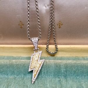 Silver and Gold Tone Lightning Bolt Necklace